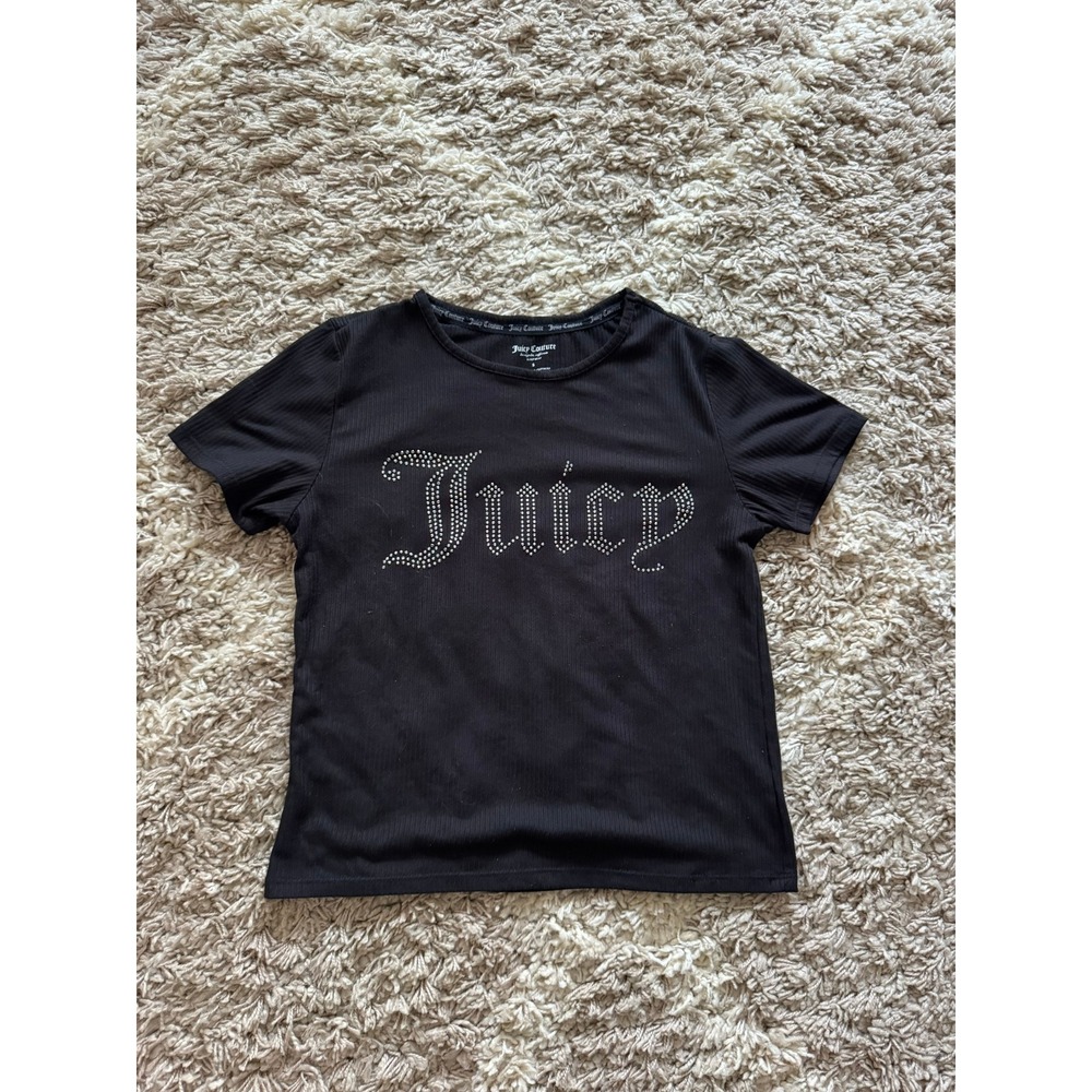 Juicy Couture Womens Black Ribbed Rhinestone Logo Sleep Shirt Pajama Top Small - Picture 4 of 4